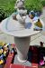 Colorful Stitches Knitted Garden Exhibit Life-size Birdbath